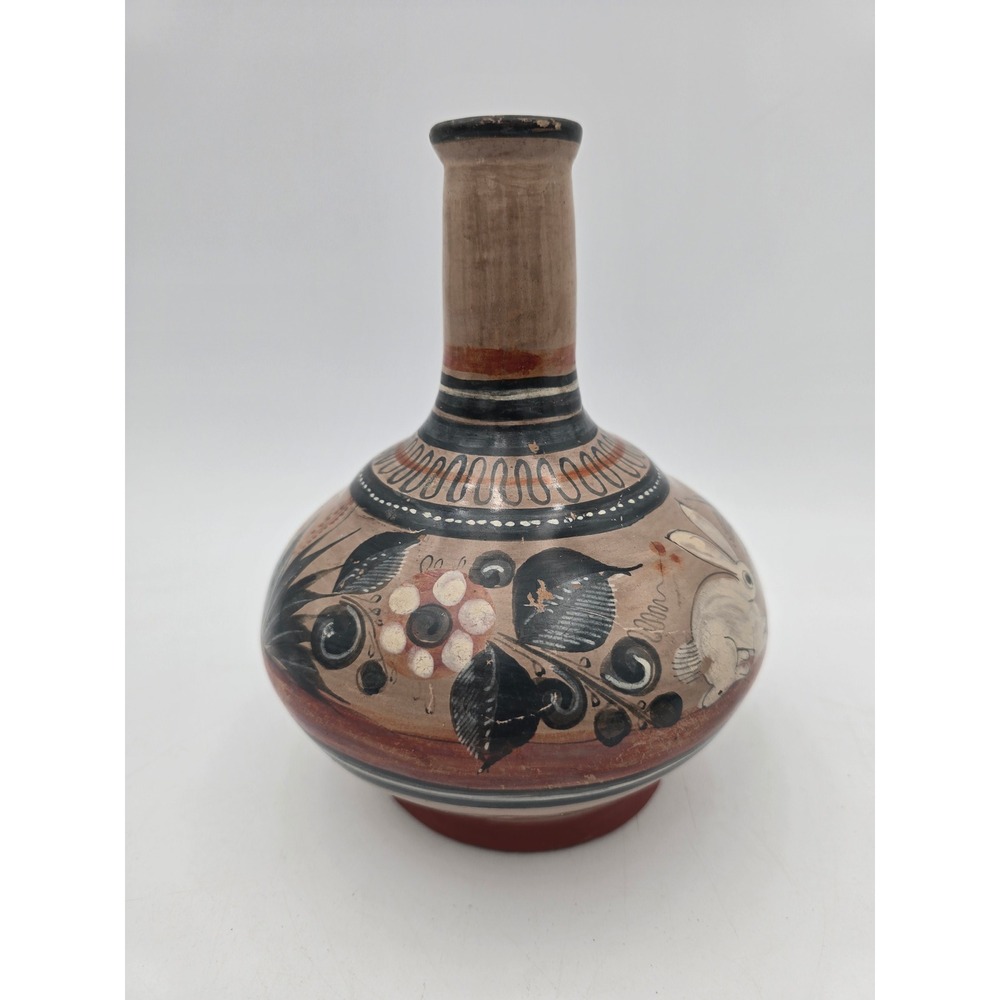 Vintage Tonala Mexico Pottery Vase Burnished Deer Rabbit Folk Art Mid Century - Picture 12 of 14